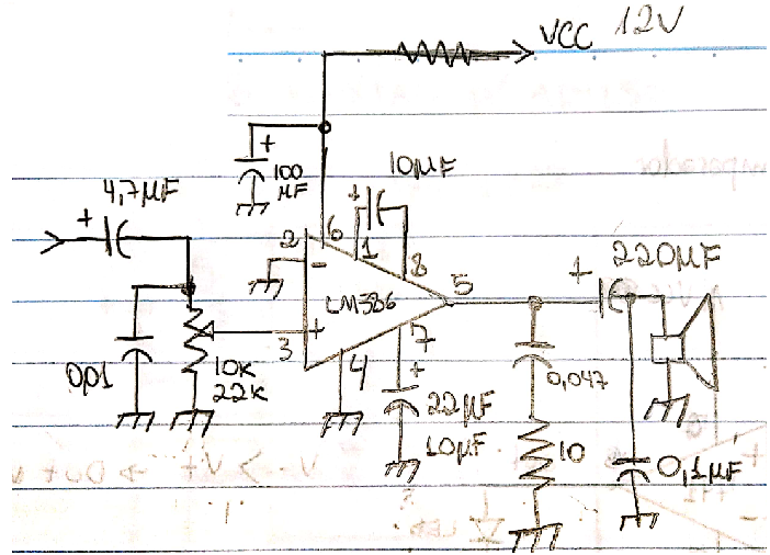 Schaltung des Audioverstärkers (LM386)