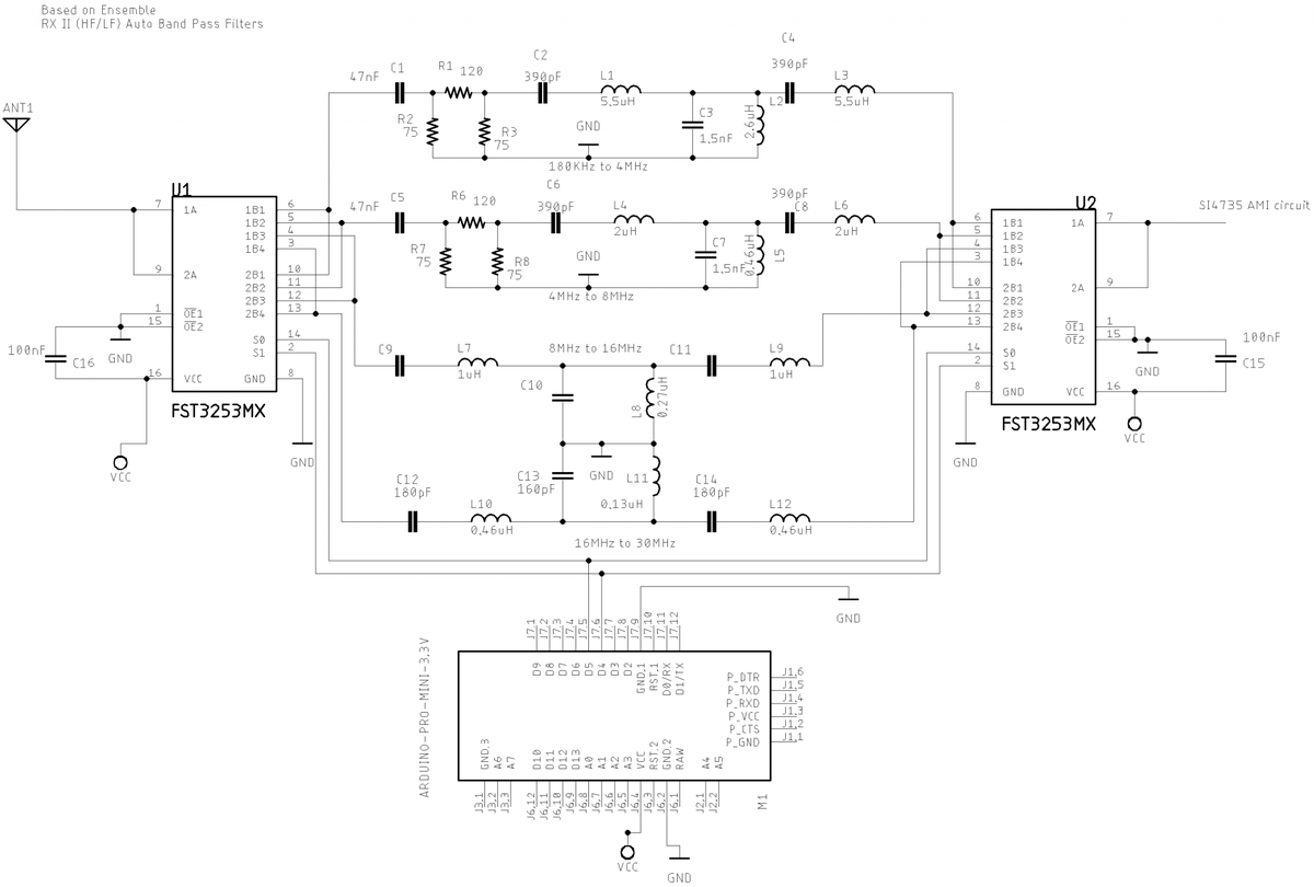 Automatic BPF schematic, based on Ricardo PU2CLR's design