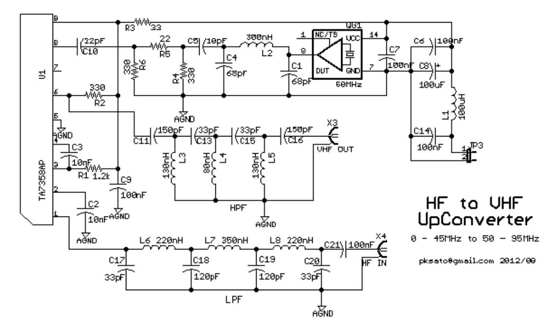 Schematic of the HF to VHF upverter with the TA7358